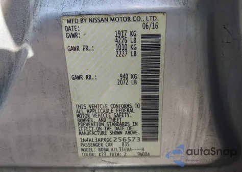 2016 Nissan Altima 2.5/S/Sv/Sl/Sr from USA, damaged, VIN 1N4AL3APXGC256573